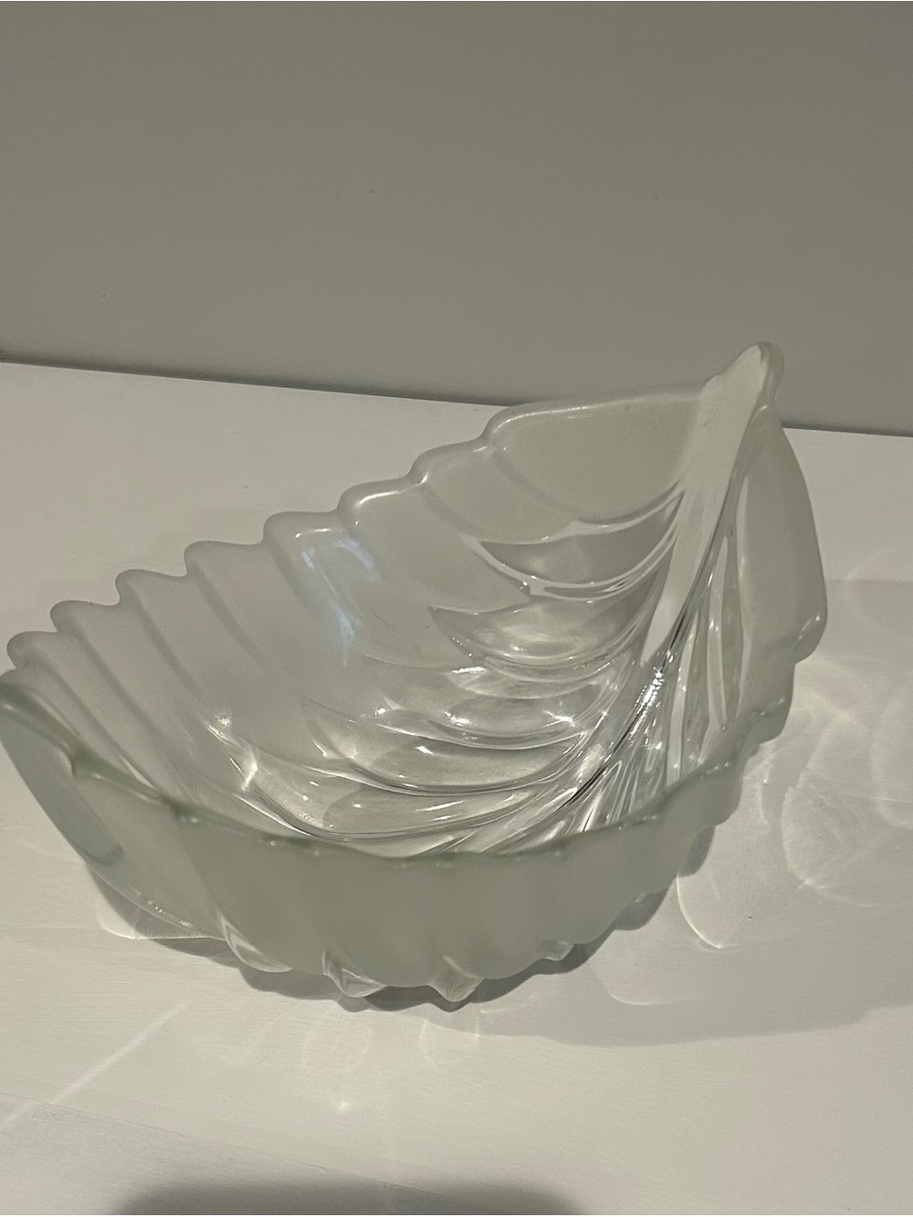Leaf-Shaped Pressed Glass Bowl - Frosted Clear